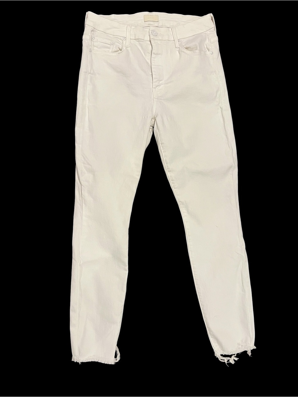 MOTHER High Waisted Looker Ankle Fray Jeans Fairest Of Them All White 28